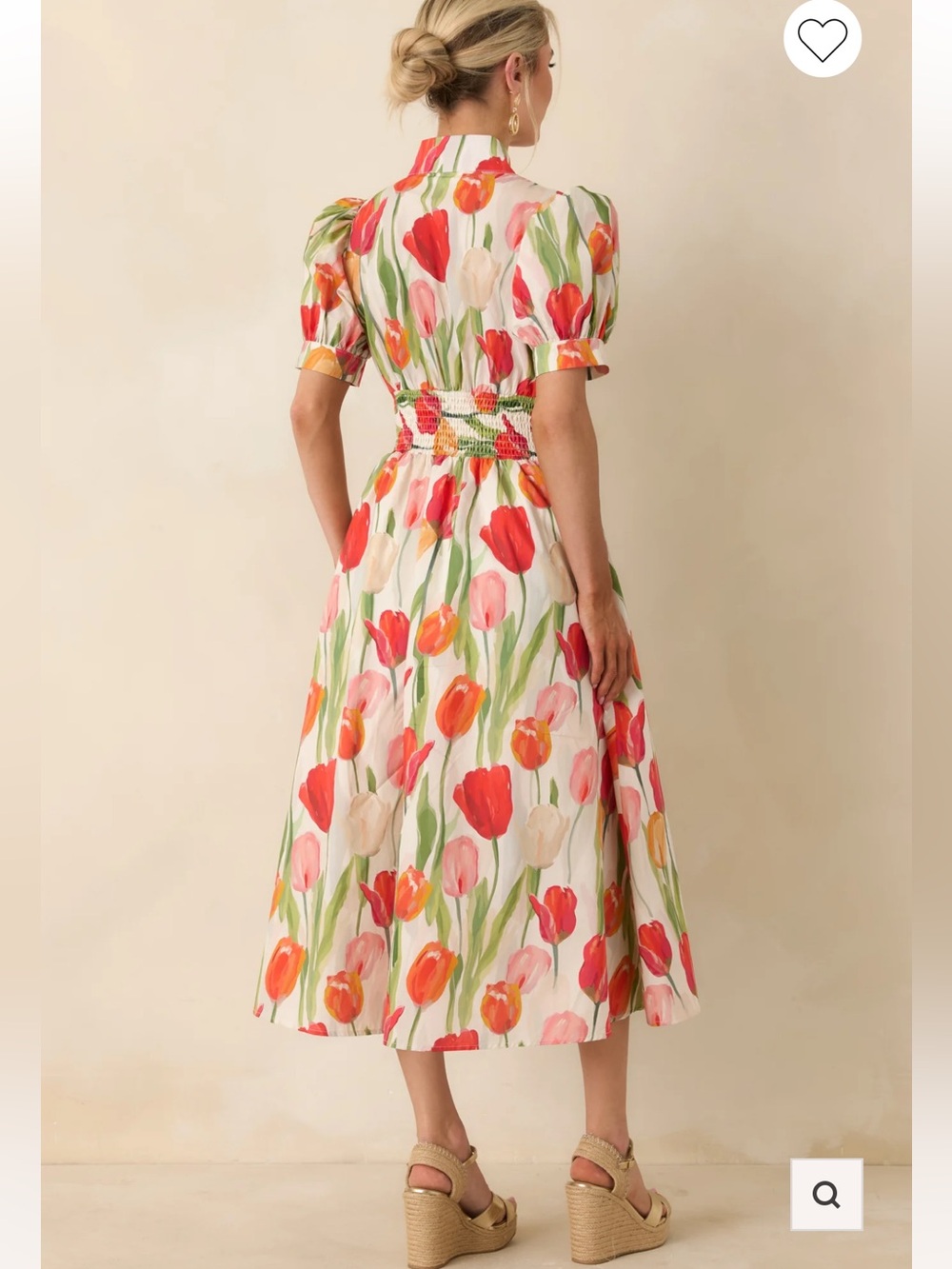 ENTRO 100% COTTON AMONG THE TULIPS IVORY & RED MULTI FLORAL COTTON MIDI DRESS S - Picture 3 of 9